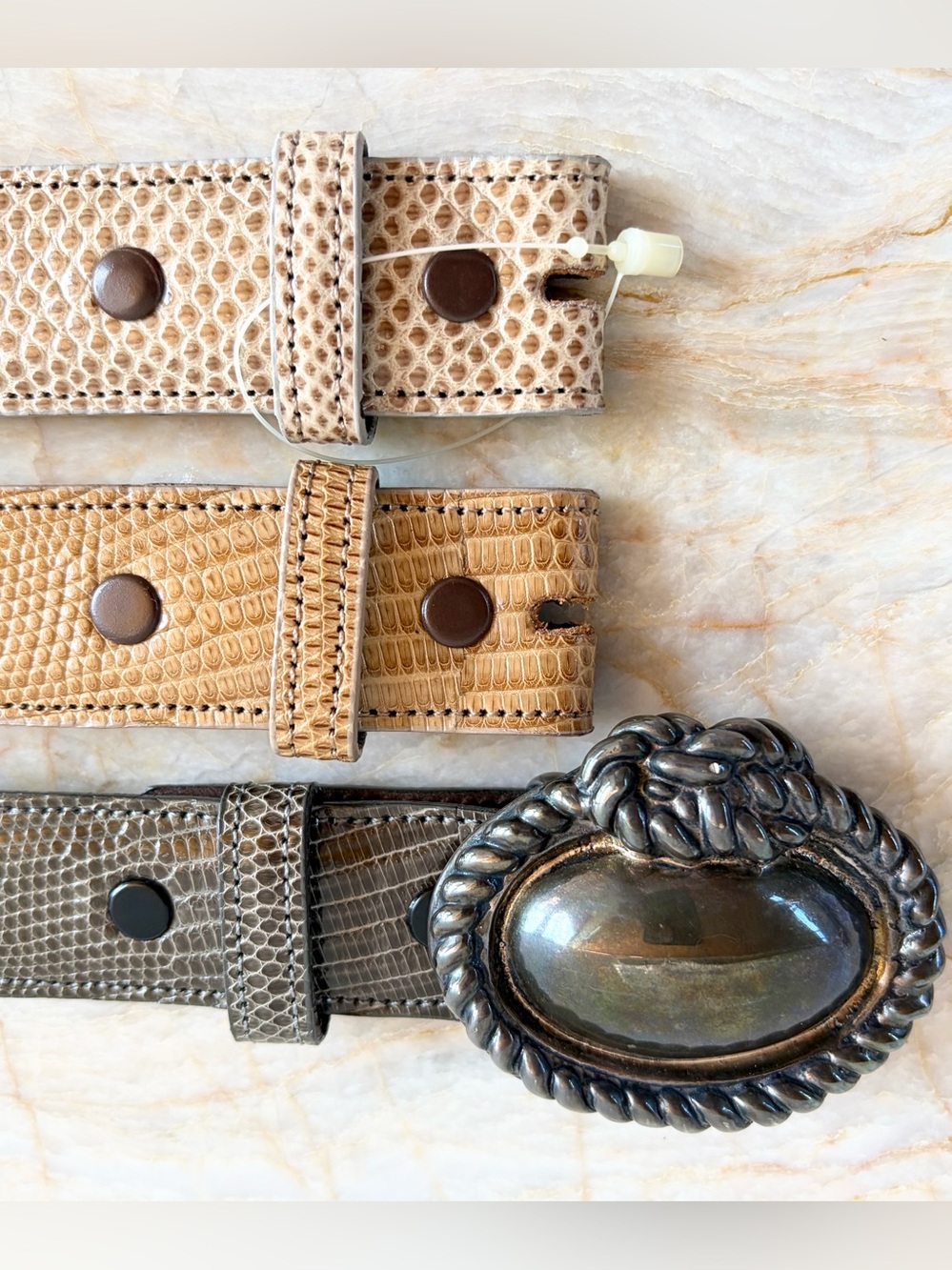 New Vintage Kleinberg Sherrill Silver Rope Buckle w/ 3 Karung Snake Belts M